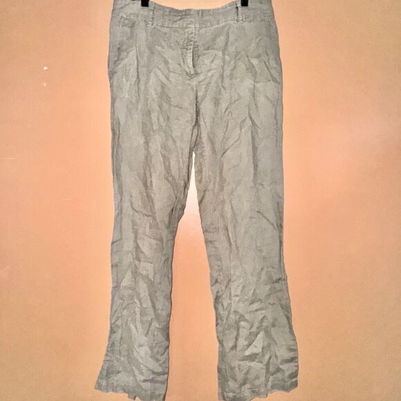 H&M 100% Linen Taupe Green Women's Pants - Size 12 - Excellent Condition - Picture 6 of 9